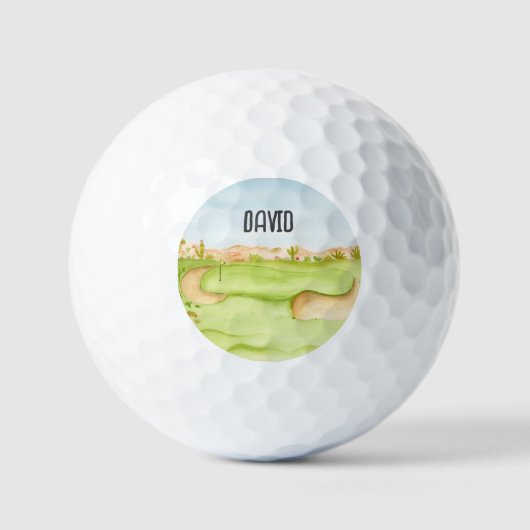 Gepersonaliseerde Desert Golf Course Waterverf Golfballen (Voorkant)