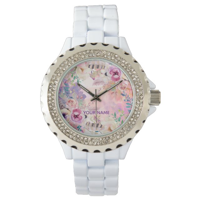 Gepersonaliseerde Designer Look Aquarel horloge (Voorkant)
