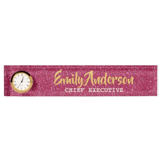 Gepersonaliseerde Desk NAAM Bord ROZE GLITTER GOLD Naambordje (Voorkant)