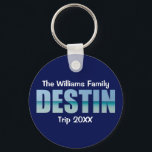 Gepersonaliseerde Destiny Beach Trip Cool Blue Sleutelhanger<br><div class="desc">Deze coole aangepaste Destin Florida sleutelhangers zijn voorzien van uw persoonlijke groepsnaam voor een familiereünie of reis naar de Emerald Coast. De letters van het woord DESTIN zijn gevuld met prachtige oceaanfotografie voor uw vakantie.</div>