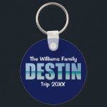 Gepersonaliseerde Destiny Beach Trip Cool Blue Sleutelhanger<br><div class="desc">Deze coole aangepaste Destin Florida sleutelhangers zijn voorzien van uw persoonlijke groepsnaam voor een familiereünie of reis naar de Emerald Coast. De letters van het woord DESTIN zijn gevuld met prachtige oceaanfotografie voor uw vakantie.</div>