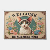 Gepersonaliseerde Devon Rex Cat Stijlvolle Bloemen Deurmat (Voorkant)