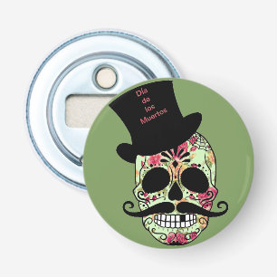 Gepersonaliseerde Dia de los Muertos Button Flesopener