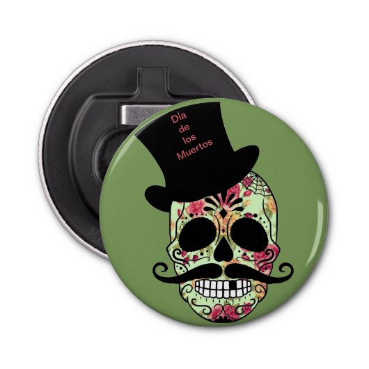 Gepersonaliseerde Dia de los Muertos Button Flesopener (Voorkant)