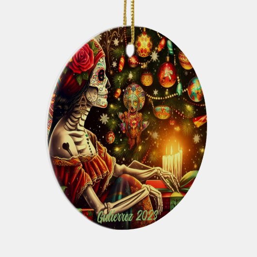 Gepersonaliseerde Día de los Muertos kerstvakantie Keramisch Ornament (Rechts)