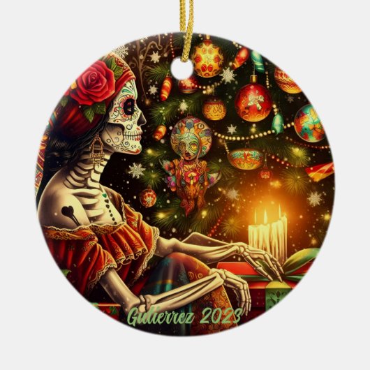 Gepersonaliseerde Día de los Muertos kerstvakantie Keramisch Ornament (Voorkant)