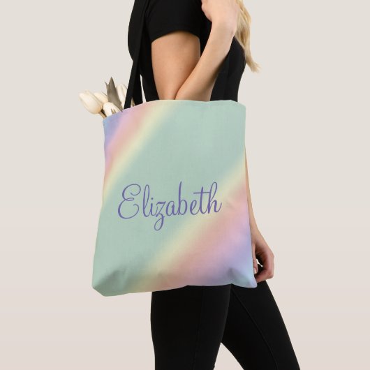 Gepersonaliseerde Diagonale Pastel Regenboog Water Tote Bag (Dichtbij)