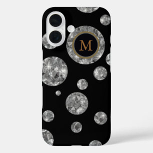 Gepersonaliseerde diamantcirkels op zwart iPhone 16 hoesje