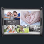Gepersonaliseerde dienblad met familiefoto's<br><div class="desc">Heb dierbare familiefoto's en herinneringen aan de kinderen,  moeder,  vader,  huisdieren en baby op deze dienblad. Ontworpen met een krijtbord achtergrond voor de familienaam,  pas ook aan met de achternaam van de familie.</div>