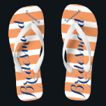 Gepersonaliseerde dienstmeid van de Honor Navy en  Teenslippers<br><div class="desc">Gepersonaliseerde marine en Coral Oranje Sherbert Stripes Pattern - Verandering in Om het even welke Kleur door te klikken pas aan. En zeg alles wat je maar wilt. Maak deze van een soort teenslipper met UW bericht op hen. Wees het praatje over het strand!</div>