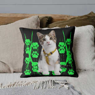 Gepersonaliseerde Dier Huisdier Kat Foto Lime Patr Kussen