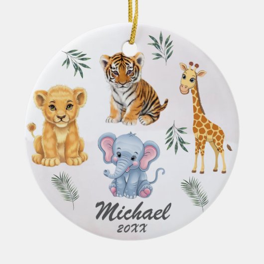 Gepersonaliseerde dieren Elephant Lion Tiger Giraf Keramisch Ornament (Voorkant)