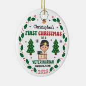 Gepersonaliseerde dierenarts Eerste Kerstboom Keramisch Ornament (Rechts)