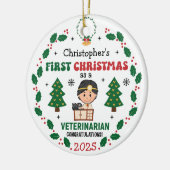 Gepersonaliseerde dierenarts Eerste Kerstboom Keramisch Ornament (Links)