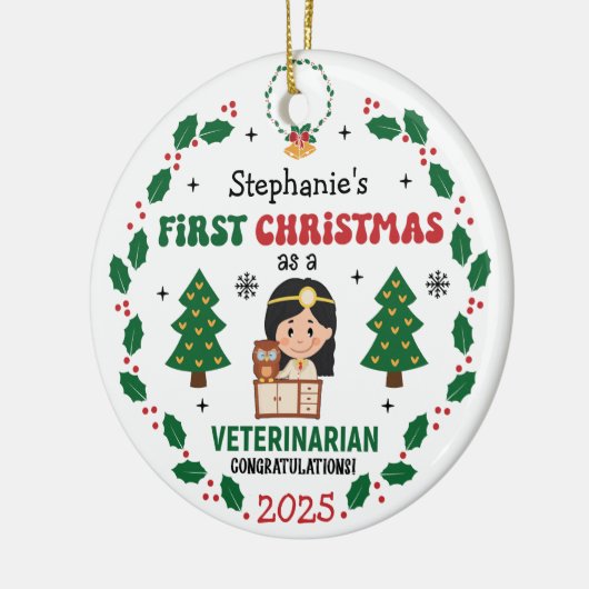 Gepersonaliseerde dierenarts Eerste Kerstboom Keramisch Ornament (Links)