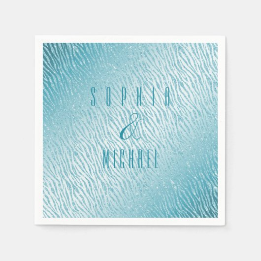 Gepersonaliseerde Dierenprint Blauw Glitter Glam Servet (Voorkant)