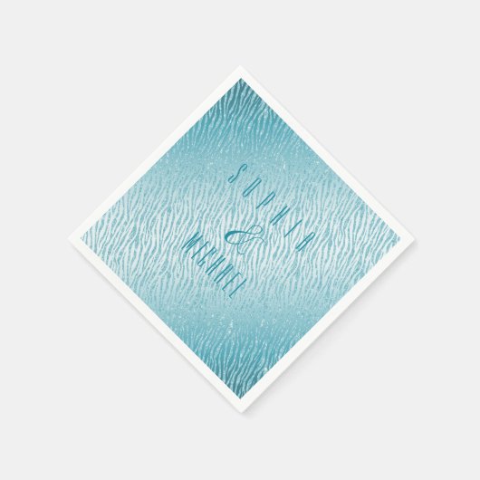 Gepersonaliseerde Dierenprint Blauw Glitter Glam Servet (Hoek)