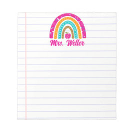 Gepersonaliseerde dierenprint Boho Rainbow Teacher Notitieblok