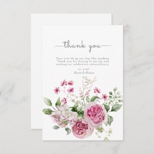 Gepersonaliseerde digitale Pioen Bloemenbruiloft Bedankkaart (Voorkant / Achterkant)