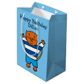 Gepersonaliseerde Dillon de kat Happy Birthday Medium Cadeauzakje (Achterkant Gekanteld)