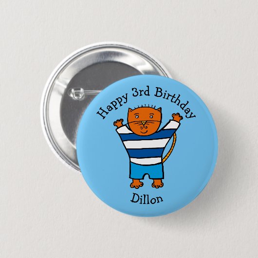 Gepersonaliseerde Dillon de kat Happy Birthday Ronde Button 5,7 Cm (Voorkant /achterkant)