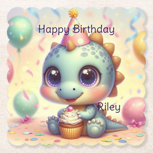 Gepersonaliseerde Dino Delight Paper-Onderzetters Kartonnen Onderzetters (Voorkant)