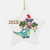 Gepersonaliseerde Dino Kerstmis Keramisch Ornament (Voorkant)