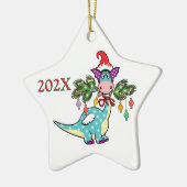 Gepersonaliseerde Dino Kerstmis Keramisch Ornament (Links)