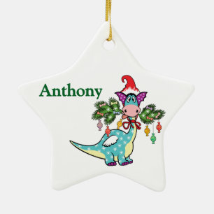 Gepersonaliseerde Dino Kerstmis Keramisch Ornament