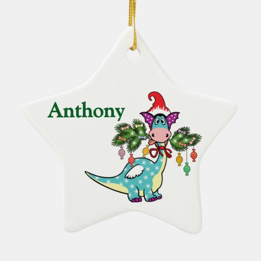 Gepersonaliseerde Dino Kerstmis Keramisch Ornament (Achterkant)