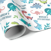 Gepersonaliseerde Dinosaur Birthday Party Cadeaupapier (Rol Hoek)