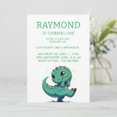 Gepersonaliseerde Dinosaur Birthday Party Kaart (Staand voorkant)