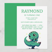 Gepersonaliseerde Dinosaur Birthday Party Kaart (Voorkant / Achterkant)