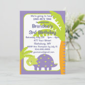 Gepersonaliseerde Dinosaur Birthday Party Kaart (Staand voorkant)
