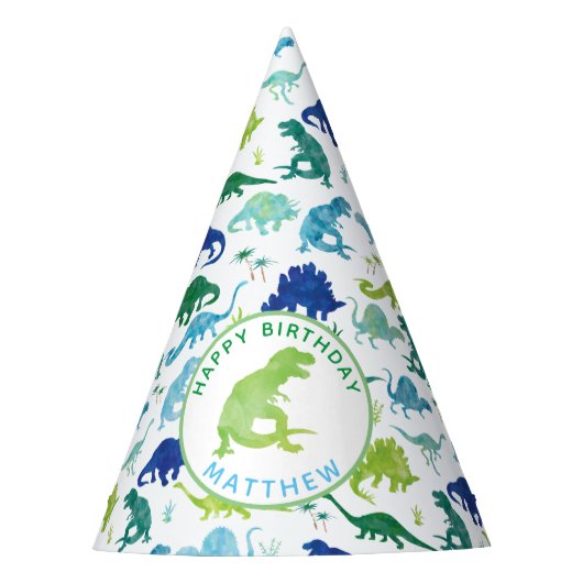 Gepersonaliseerde Dinosaur Birthday Party Pattern Feesthoedjes (Voorkant)