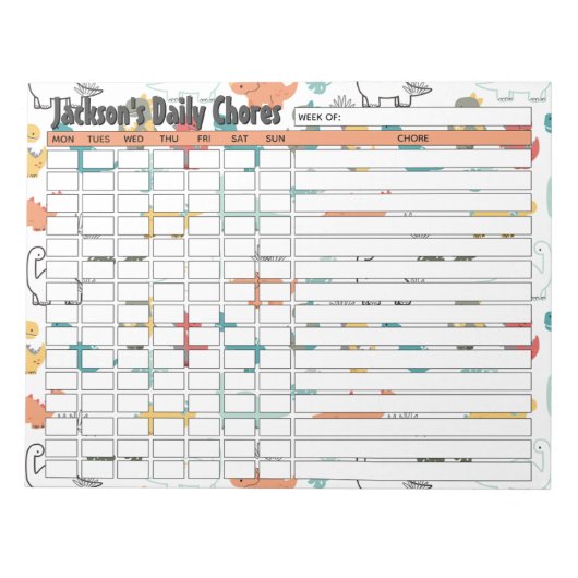 Gepersonaliseerde Dinosaur Daily Chores-grafiek Notitieblok (Voorkant)
