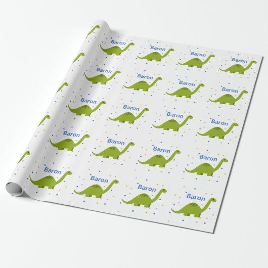 Gepersonaliseerde Dinosaur Gift Wrap Cadeaupapier (Uitgerold)