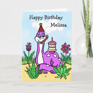Gepersonaliseerde Dinosaur Girl's Birthday Kaart