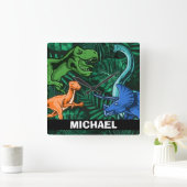 Gepersonaliseerde Dinosaur Kinder Dino Jurassic Tr Vierkante Klok (Huis)