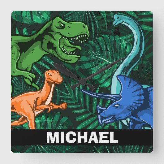 Gepersonaliseerde Dinosaur Kinder Dino Jurassic Tr Vierkante Klok (Voorkant)