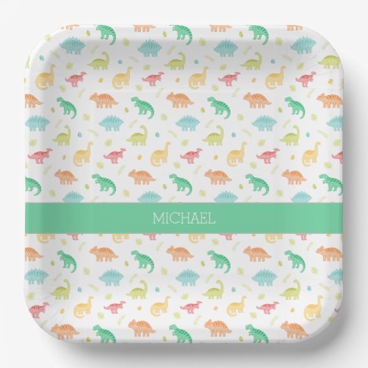 Gepersonaliseerde Dinosaur Paper Bord – Groen Blau (Voorkant)