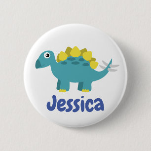 Gepersonaliseerde Dinosaur Stegosaurus Kinder naam Ronde Button 5,7 Cm