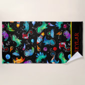 Gepersonaliseerde Dinosauriër Astronauten Aquarel Strandlaken (Voorkant)
