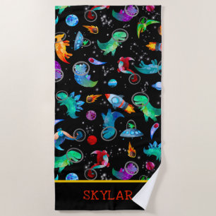 Gepersonaliseerde Dinosauriër Astronauten Aquarel Strandlaken