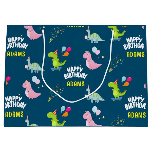 Gepersonaliseerde dinosauriërs Birthday Groot Cadeauzakje (Voorkant)