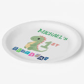 Gepersonaliseerde dinosaurus 1e verjaardag papieren bordje (Gekanteld)