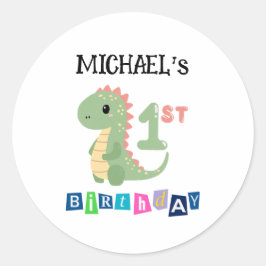 Gepersonaliseerde dinosaurus 1e verjaardag ronde sticker