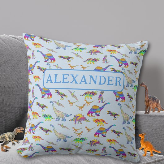 Gepersonaliseerde dinosaurus blauw kussen