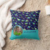 Gepersonaliseerde Dinosaurus Blauw Sierkussen (Deken)