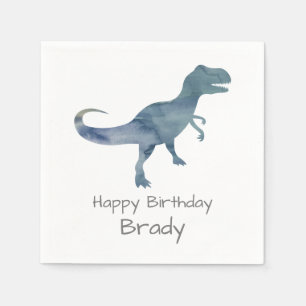 Gepersonaliseerde dinosaurus Blue Birthday Napkin Servet